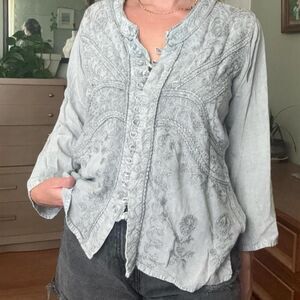 Gray/Blue Unbranded Relaxed Fit Embroidered Blouse